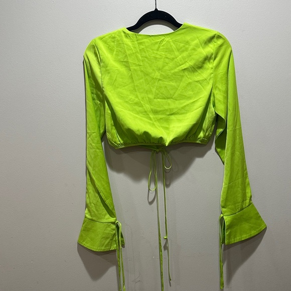 Meshki Neon Green Tie-Front Blouse - Picture 3 of 6
